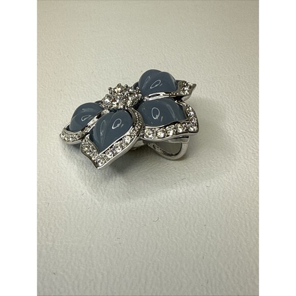 Nolan Miller Crystal French Blue Flower Slide Pendant Enhancer Silver Tone Vtg - Picture 3 of 7